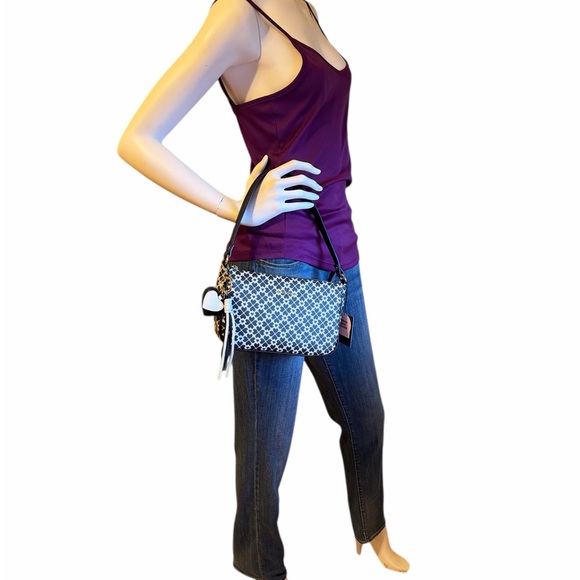 NANETTE LEPORE Fiona Logo Heart Geo Baguette Black Bag w/ Card Wallet Set - Picture 3 of 15